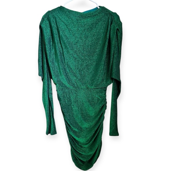 Bebe green long sleeve sparkly ruched mini dress women’s size small - Picture 8 of 12